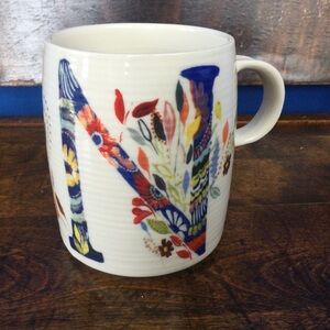 Anthropologie Starla M Halfmann Petal Monogram Letter N Initial Mug